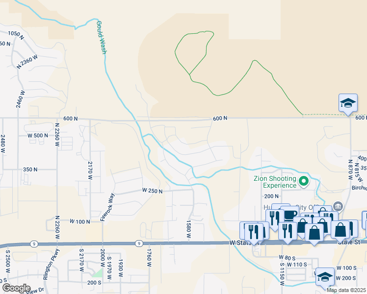 map of restaurants, bars, coffee shops, grocery stores, and more near 1589 West 470 North in Hurricane