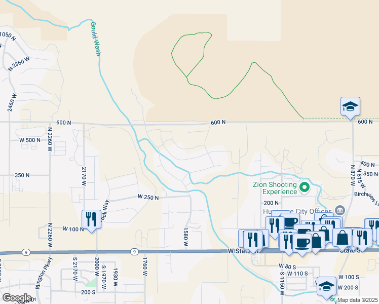 map of restaurants, bars, coffee shops, grocery stores, and more near 1541 West 470 North in Hurricane