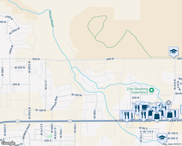 map of restaurants, bars, coffee shops, grocery stores, and more near 1601 West 470 North in Hurricane