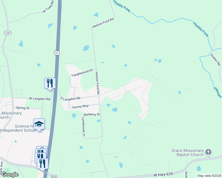 map of restaurants, bars, coffee shops, grocery stores, and more near 430-634 East Langdon Road in Science Hill