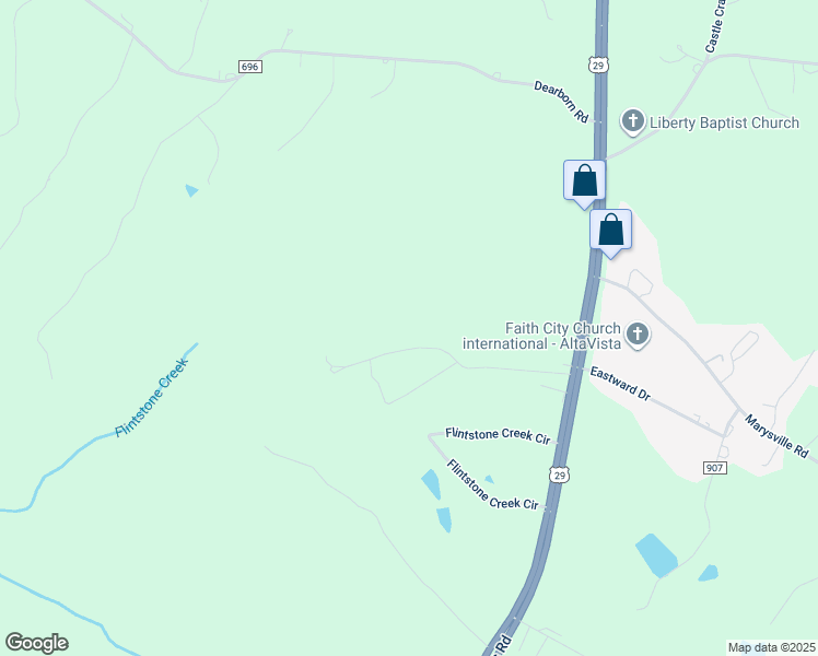 map of restaurants, bars, coffee shops, grocery stores, and more near 361 Barnard Woods Road in Altavista