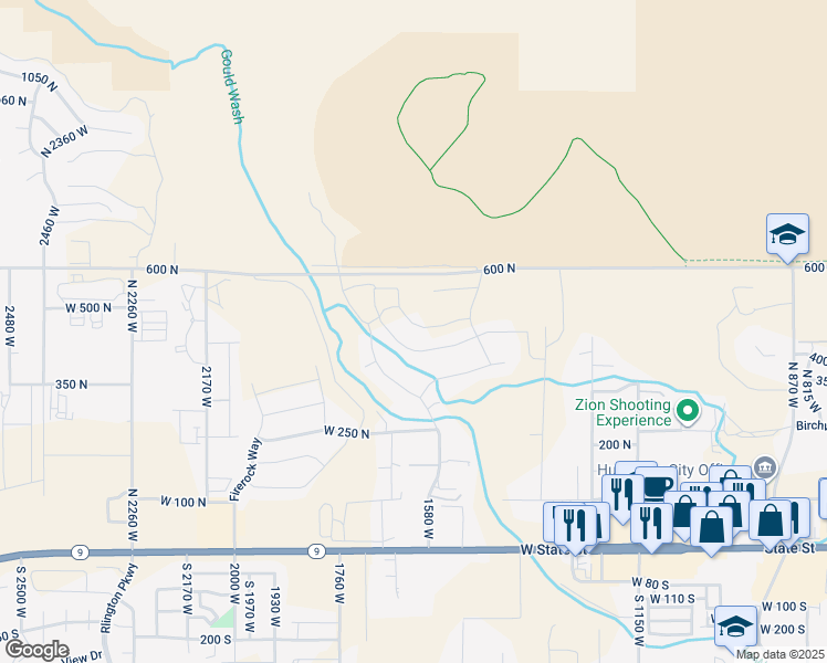 map of restaurants, bars, coffee shops, grocery stores, and more near 1601 West 470 North in Hurricane