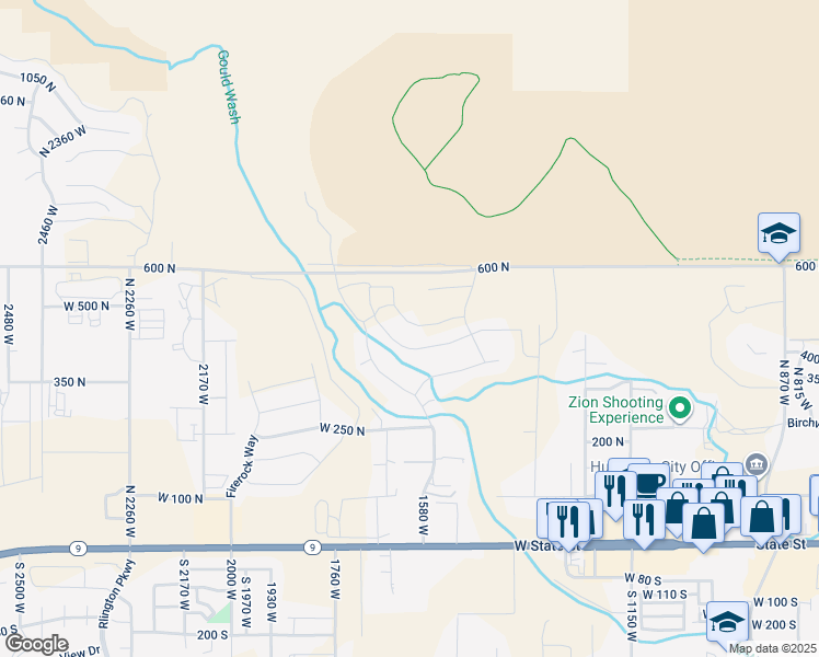 map of restaurants, bars, coffee shops, grocery stores, and more near 1589 West 470 North in Hurricane