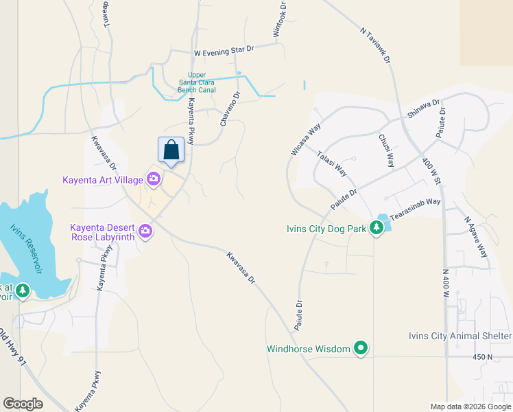 map of restaurants, bars, coffee shops, grocery stores, and more near 824 Shonto Ridge Dr in Ivins