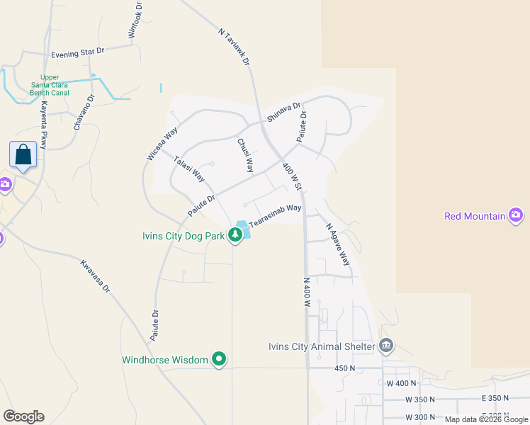 map of restaurants, bars, coffee shops, grocery stores, and more near 506 Tearasinab Way in Ivins