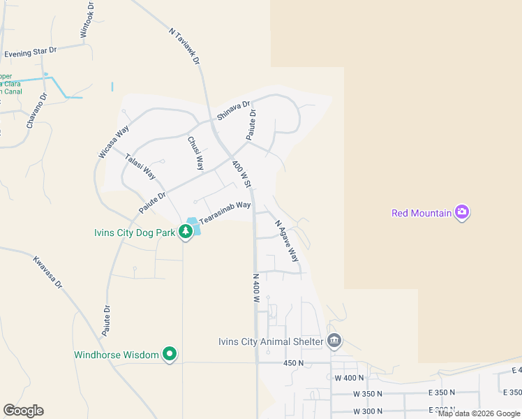 map of restaurants, bars, coffee shops, grocery stores, and more near 823 North Agave Court in Ivins