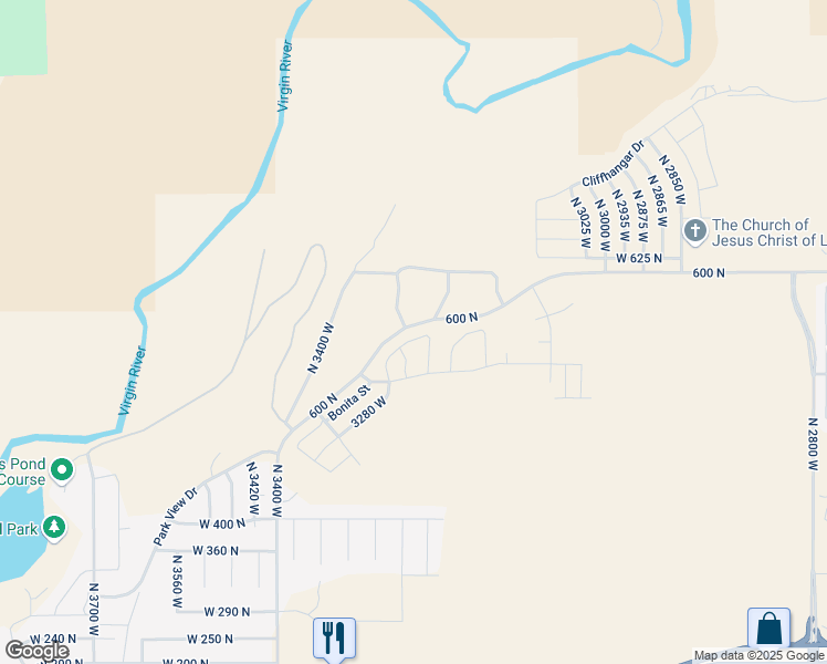 map of restaurants, bars, coffee shops, grocery stores, and more near 3264 West Palomar in Hurricane