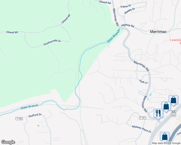 map of restaurants, bars, coffee shops, grocery stores, and more near 1338 Huff Lane in Blacksburg