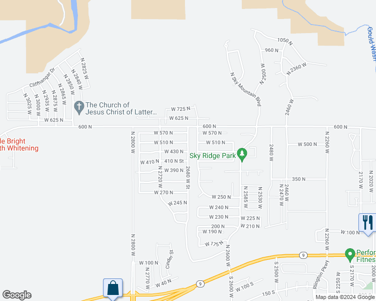 map of restaurants, bars, coffee shops, grocery stores, and more near 305 North 2680 West in Hurricane