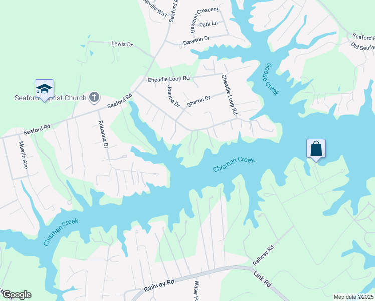 map of restaurants, bars, coffee shops, grocery stores, and more near 208 Cheadle Loop Road in Seaford
