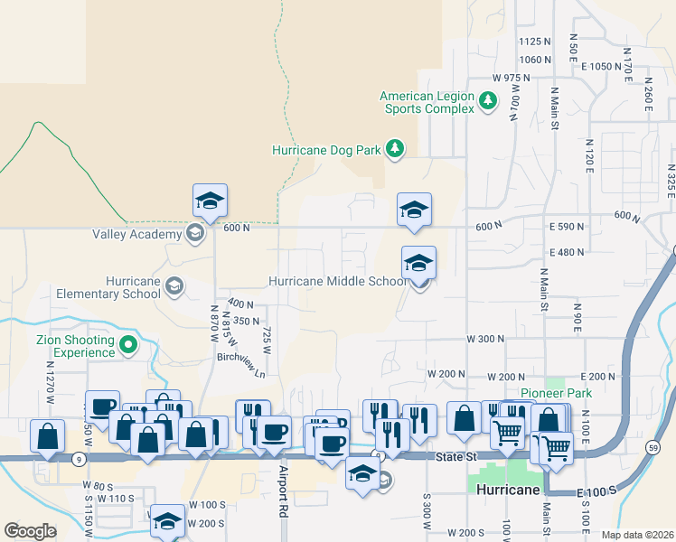 map of restaurants, bars, coffee shops, grocery stores, and more near in Hurricane