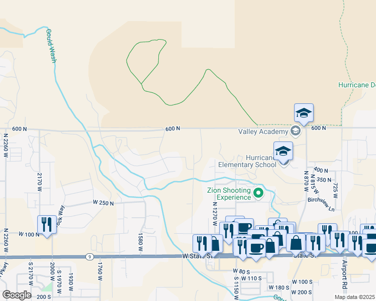 map of restaurants, bars, coffee shops, grocery stores, and more near 486 North 1400 West in Hurricane