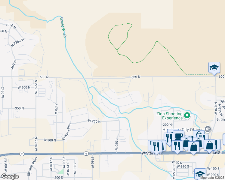map of restaurants, bars, coffee shops, grocery stores, and more near 1612 West 470 North in Hurricane