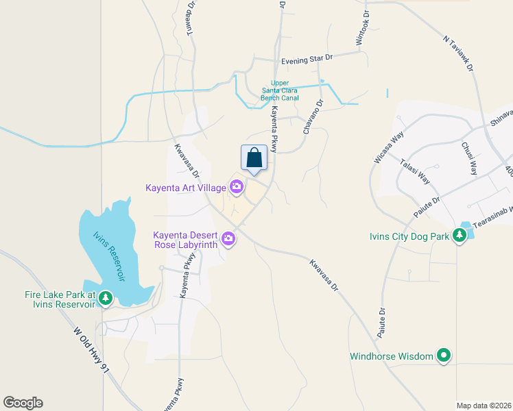 map of restaurants, bars, coffee shops, grocery stores, and more near Kayenta Parkway in Washington County