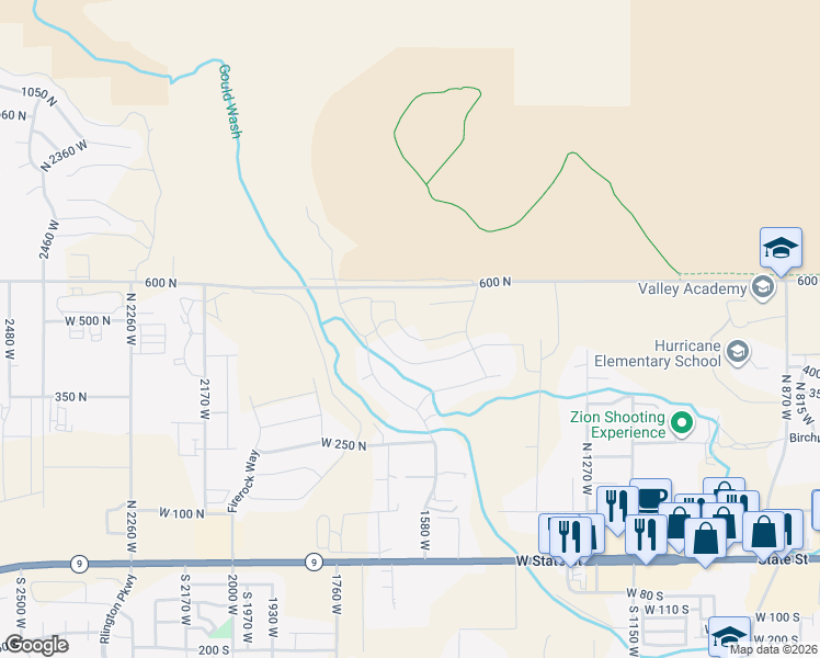 map of restaurants, bars, coffee shops, grocery stores, and more near 1626 West 470 North in Hurricane