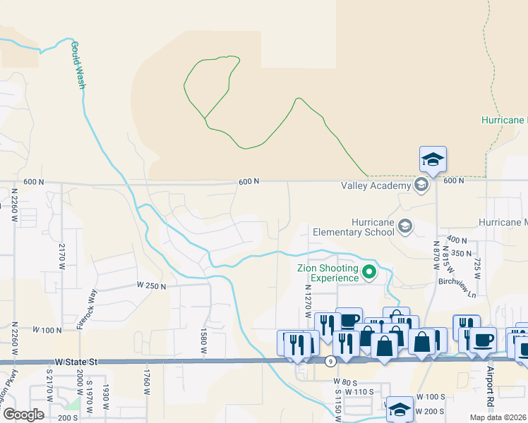 map of restaurants, bars, coffee shops, grocery stores, and more near 372 North 1380 West in Hurricane