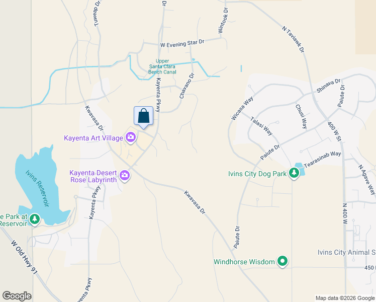 map of restaurants, bars, coffee shops, grocery stores, and more near 824 Shonto Ridge Dr in Ivins