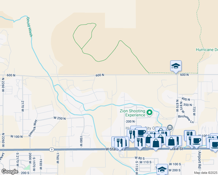map of restaurants, bars, coffee shops, grocery stores, and more near 486 North 1400 West in Hurricane