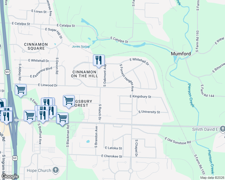 map of restaurants, bars, coffee shops, grocery stores, and more near 4072 E Linwood St in Springfield