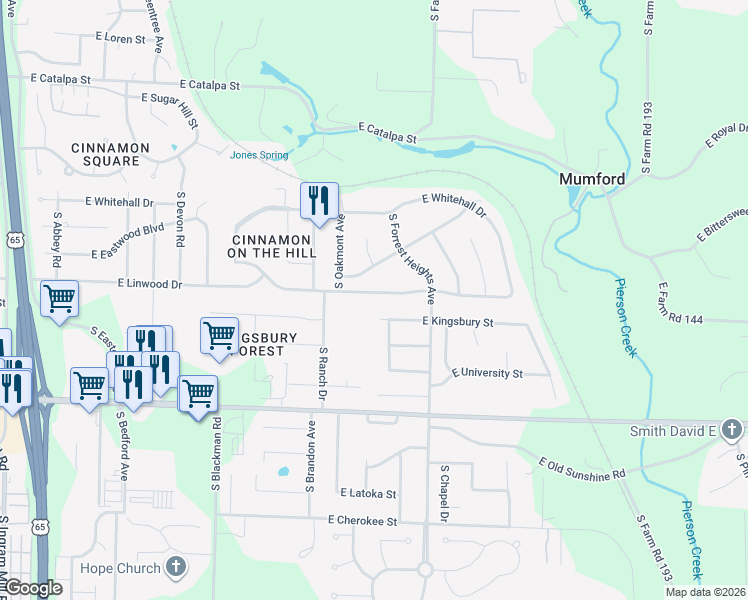 map of restaurants, bars, coffee shops, grocery stores, and more near 4072 East Linwood Street in Springfield