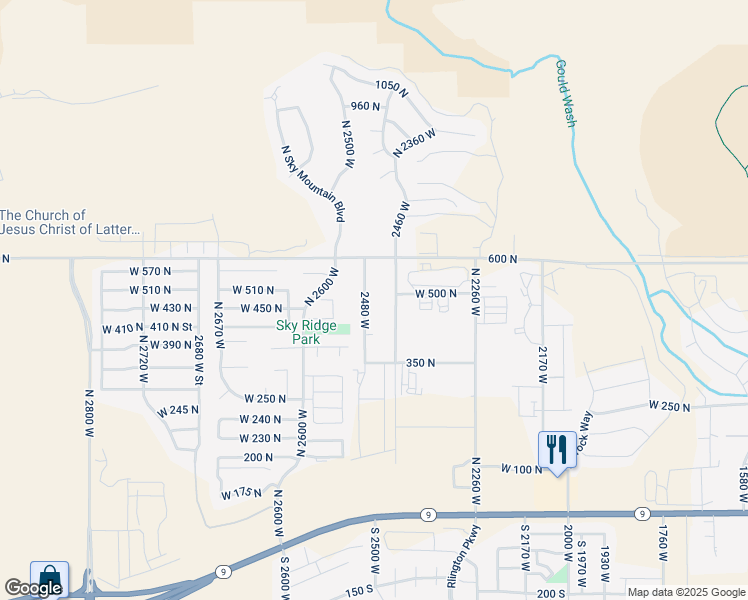 map of restaurants, bars, coffee shops, grocery stores, and more near 519 North 2480 West in Hurricane