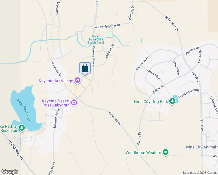 map of restaurants, bars, coffee shops, grocery stores, and more near 841 Shonto Ridge Drive in Ivins