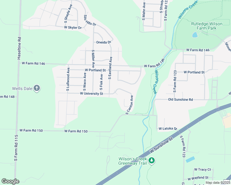 map of restaurants, bars, coffee shops, grocery stores, and more near 4626 West University in Springfield