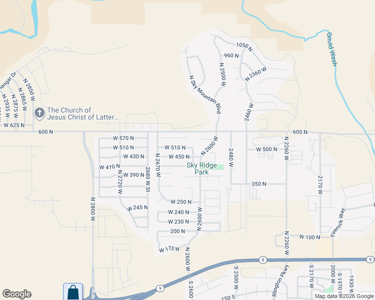 map of restaurants, bars, coffee shops, grocery stores, and more near 2613 West 510 North in Hurricane