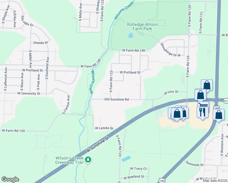 map of restaurants, bars, coffee shops, grocery stores, and more near 1756 South Farm Road 123 in Springfield