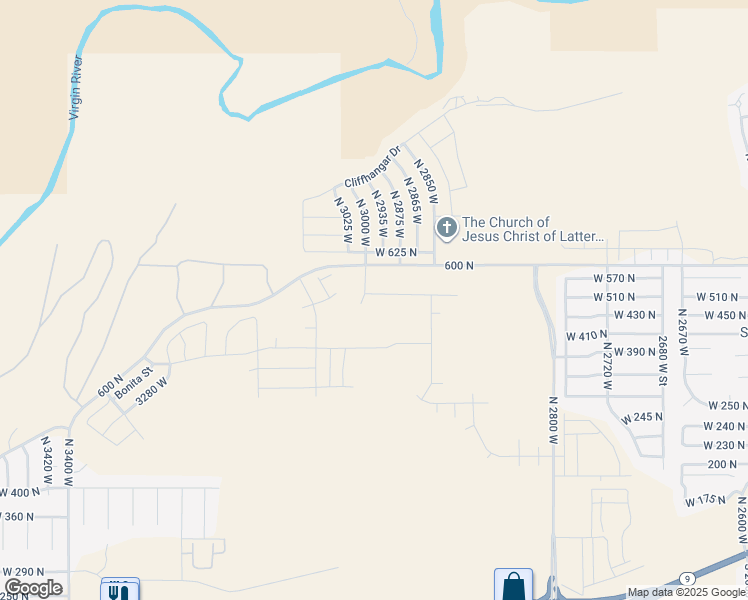 map of restaurants, bars, coffee shops, grocery stores, and more near 3001 West 570 North in Hurricane