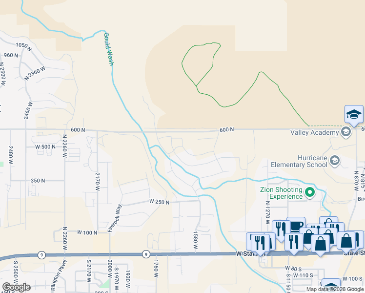 map of restaurants, bars, coffee shops, grocery stores, and more near 1631 West 470 North in Hurricane