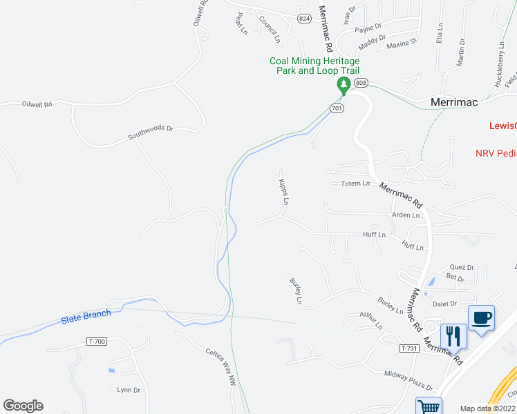 map of restaurants, bars, coffee shops, grocery stores, and more near 1338 Huff Lane in Blacksburg