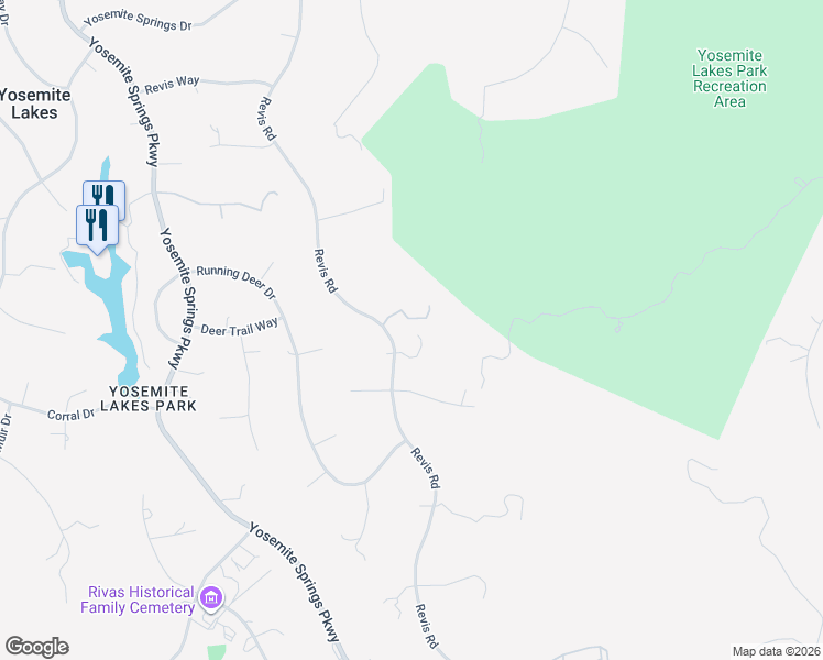map of restaurants, bars, coffee shops, grocery stores, and more near 29913 Revis Road in Coarsegold