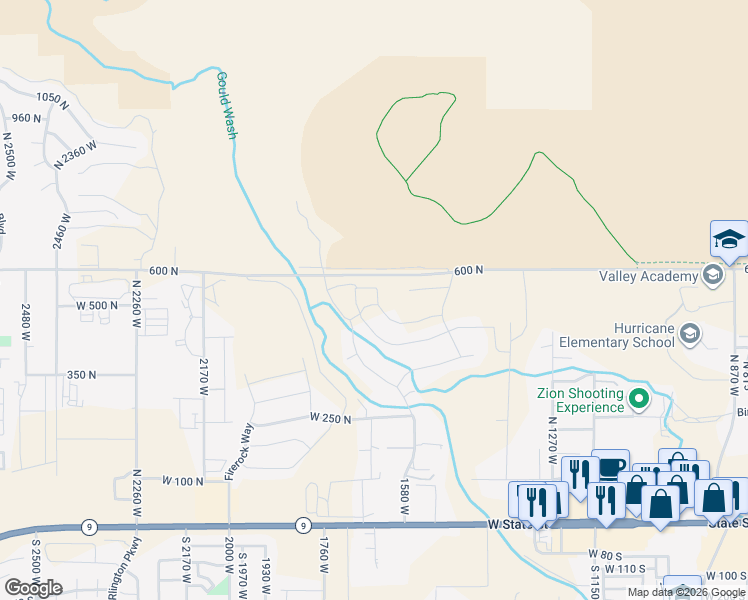 map of restaurants, bars, coffee shops, grocery stores, and more near 1635 West 470 North in Hurricane