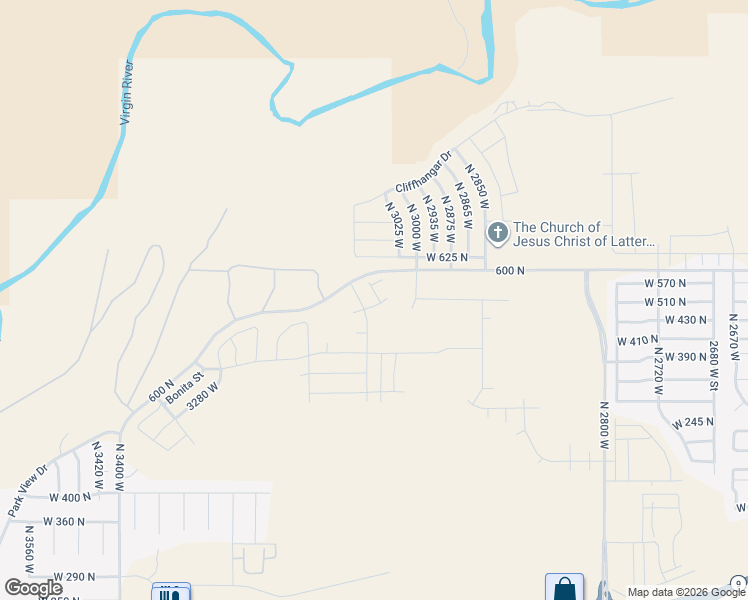 map of restaurants, bars, coffee shops, grocery stores, and more near 3180 600 North in Hurricane