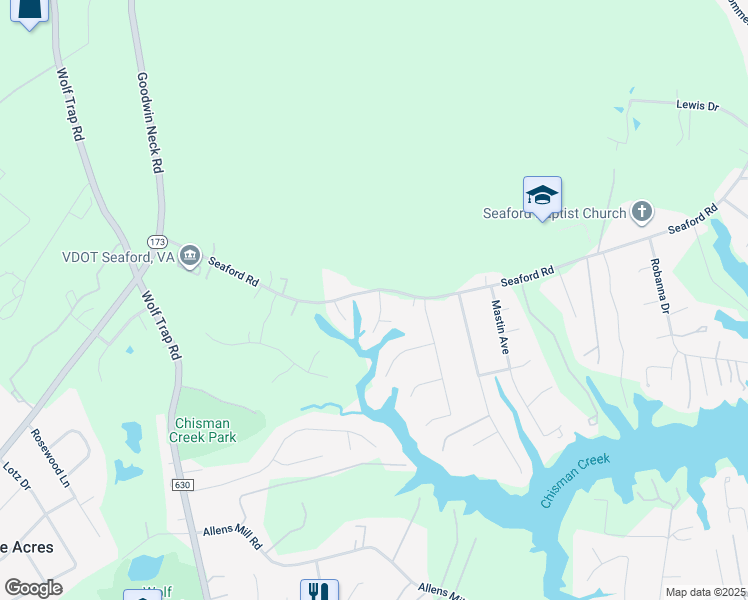 map of restaurants, bars, coffee shops, grocery stores, and more near 102 Rebecca Drive in Seaford