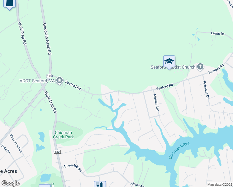 map of restaurants, bars, coffee shops, grocery stores, and more near 102 Rebecca Drive in Seaford