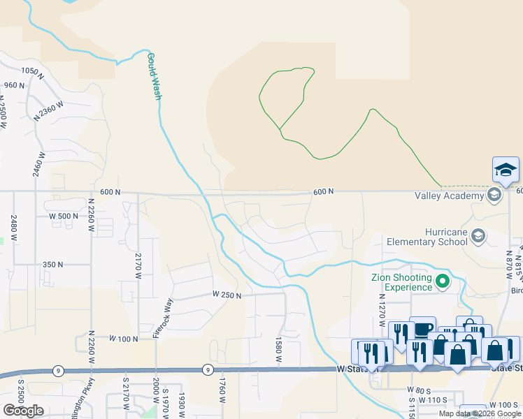 map of restaurants, bars, coffee shops, grocery stores, and more near 1624 West 470 North in Hurricane