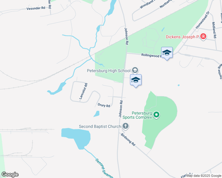 map of restaurants, bars, coffee shops, grocery stores, and more near 1600 Kings Road in Petersburg