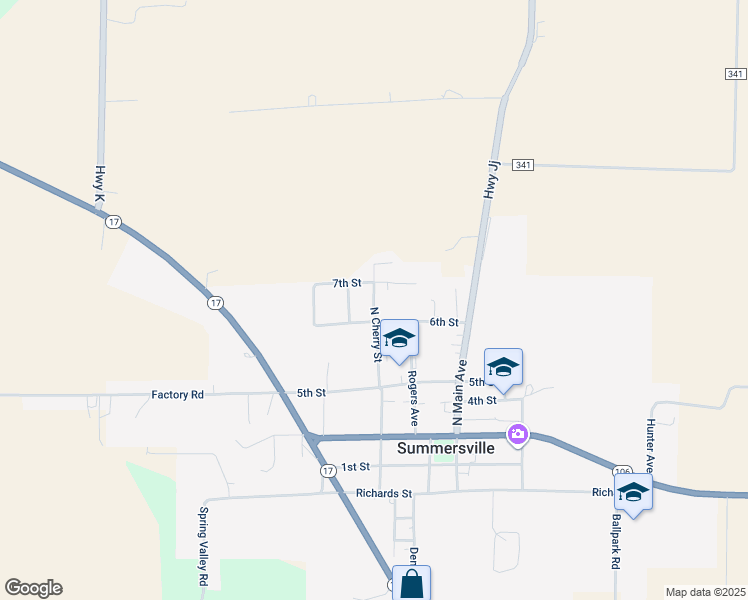 map of restaurants, bars, coffee shops, grocery stores, and more near 720 Cherry Avenue in Summersville