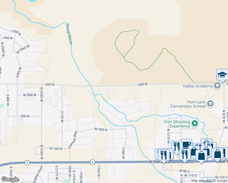 map of restaurants, bars, coffee shops, grocery stores, and more near 1635 West 470 North in Hurricane