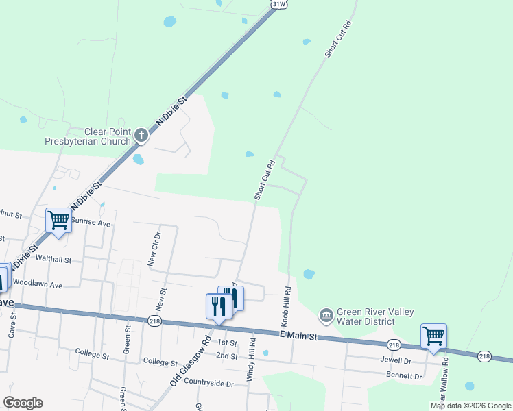 map of restaurants, bars, coffee shops, grocery stores, and more near 548 Short Cut Road in Horse Cave