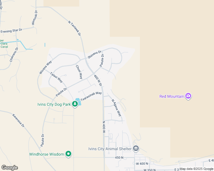 map of restaurants, bars, coffee shops, grocery stores, and more near 327 Shinob Kai Way in Ivins