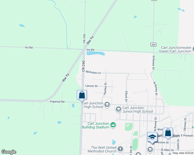 map of restaurants, bars, coffee shops, grocery stores, and more near Nickalos Lane in Carl Junction