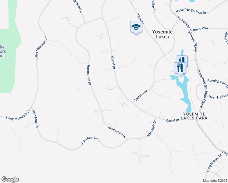 map of restaurants, bars, coffee shops, grocery stores, and more near 42058 Wild Stallion Court in Coarsegold