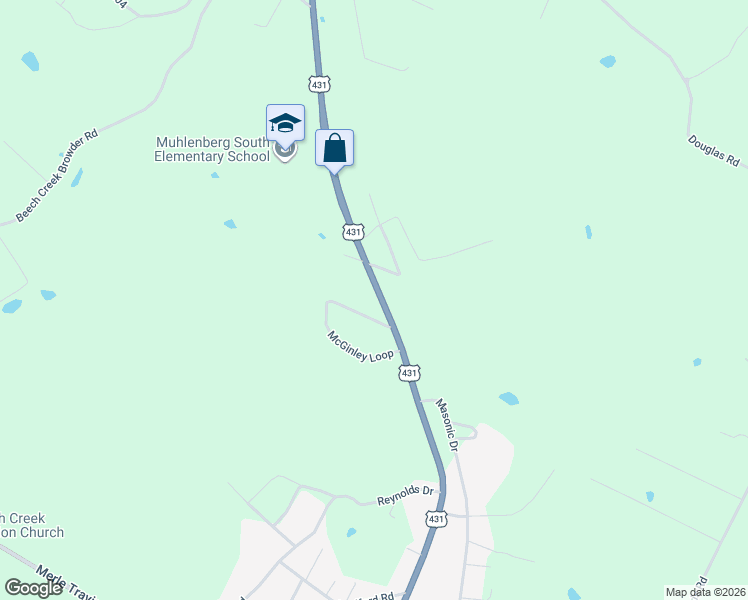 map of restaurants, bars, coffee shops, grocery stores, and more near U.S. 431 in Browder