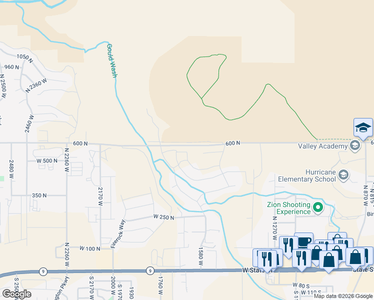 map of restaurants, bars, coffee shops, grocery stores, and more near 1532 West 540 North in Hurricane