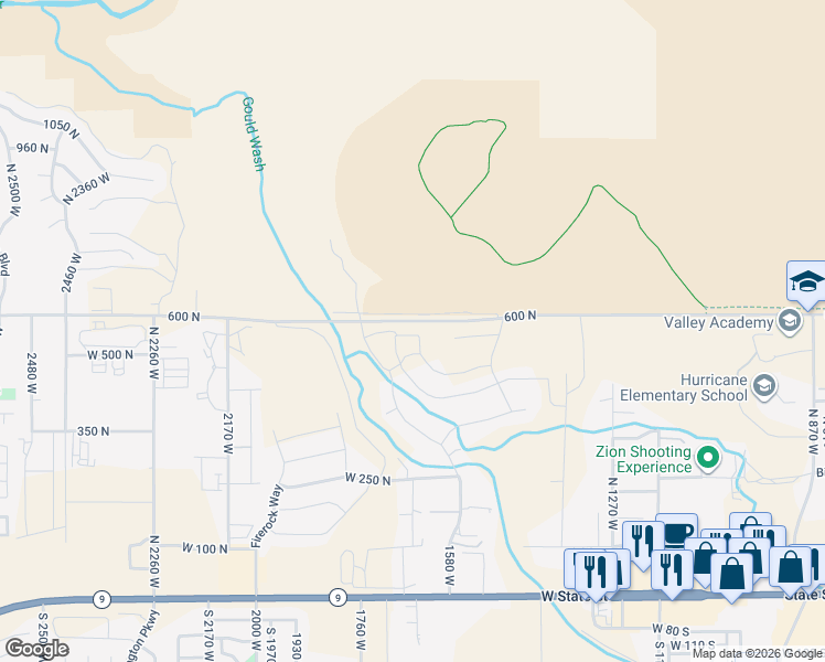 map of restaurants, bars, coffee shops, grocery stores, and more near 1534 West 540 North in Hurricane