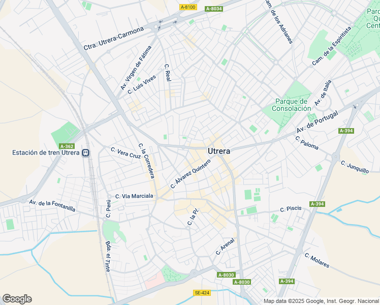 map of restaurants, bars, coffee shops, grocery stores, and more near Calle Montes de Oca in Utrera
