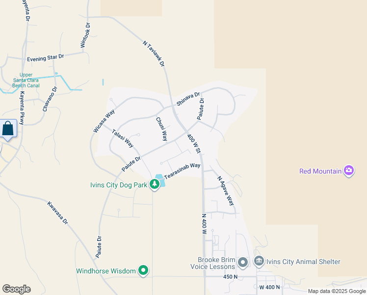 map of restaurants, bars, coffee shops, grocery stores, and more near 476 Morning Star Way in Ivins